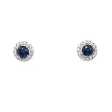  Sapphire Stud Earrings with Diamond Halo