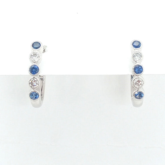 Sapphire and Diamond Bezel Huggie Earrings