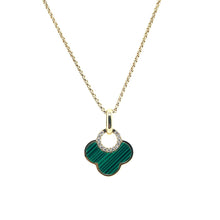  Malachite Clover Pendant Necklace with Diamonds