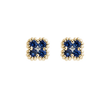  Blue Sapphire and Diamond Flower Stud Earrings