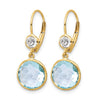 14K Yellow Gold Blue & White Topaz Leverback Earrings