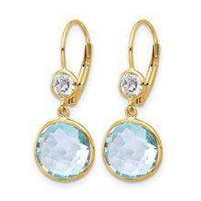  14K Yellow Gold Blue & White Topaz Leverback Earrings