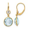 14K Yellow Gold Blue & White Topaz Leverback Earrings
