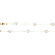  Cultured Pearl Station Necklace – 14K Yellow Gold, 5mm Pearls