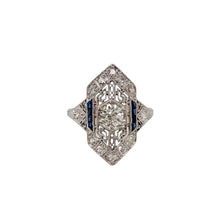  Art Deco Diamond and Blue Sapphire Ring