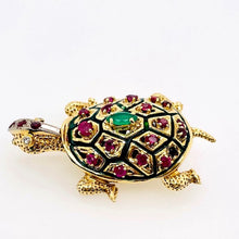  Turtle Brooch with Rubies, Emerald, and Diamond