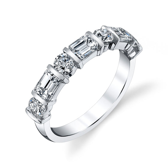Alternating Emerald and Round Cut Diamond Band