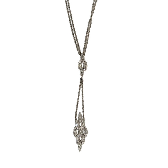 Two Row Chain Necklace with Diamond Drop