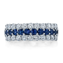  Three Row Diamond and Sapphire Band