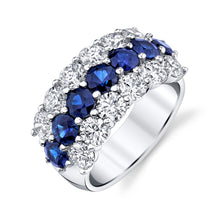  Three Row Diamond and Sapphire Band