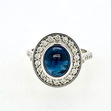  Blue Sapphire Cabochon and Diamond Ring