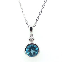  Blue Topaz and Diamond Pendant on Paperclip Chain