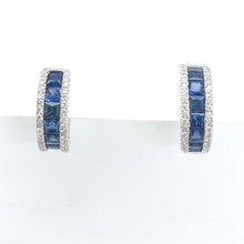  Square Cut Sapphire and Diamond Huggie Earrings