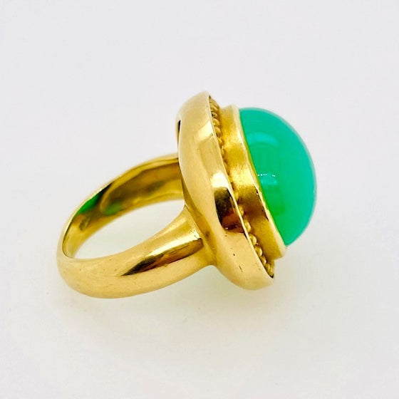 Elizabeth Lock Chrysoprase Ring with Granulated Edge