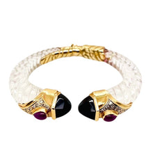  Carved Acrylic Hinged Bangle with Onyx, Ruby, and Diamond End Caps, by Mazza