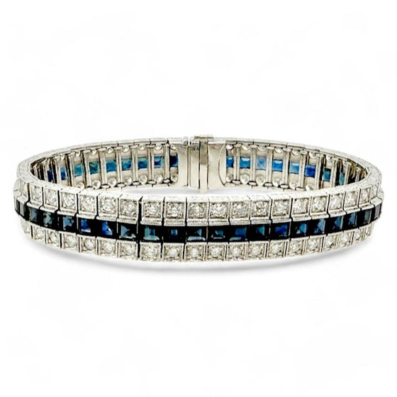 Three Row Diamond and Sapphire Link Bracelet