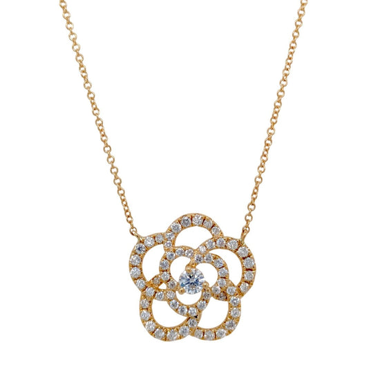 Diamond Open Flower Pendant Necklace