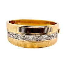  Gold Ribbed Bangle Bracelet with Vintage Diamond Section