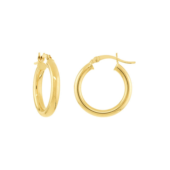 14K Yellow Gold Tube Hoop Earrings – 30mm | Classic Polished Hoops