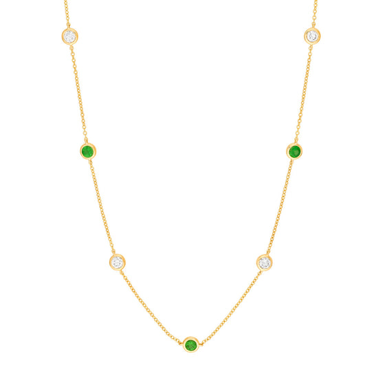 Diamond & Tsavorite Bezel Station Necklace