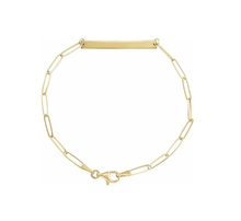  Engravable Bar Paperclip Bracelet – 14K Yellow Gold, 7" | Personalized Gold Jewelry