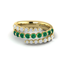  Diamond and Emerald Three Row Wrap Ring