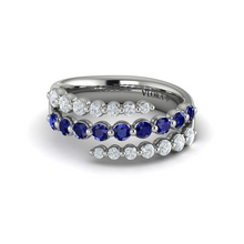  Diamond and Blue Sapphire Three Row Wrap Ring