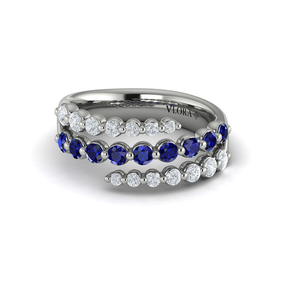 Diamond and Blue Sapphire Three Row Wrap Ring