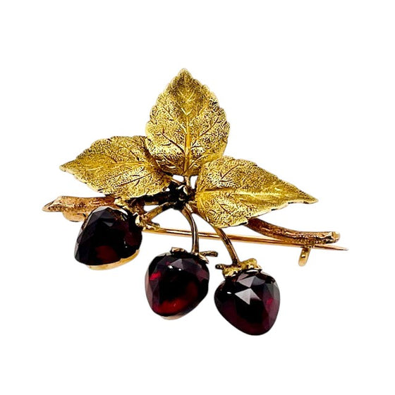 Leaf Brooch with Garnet Berries