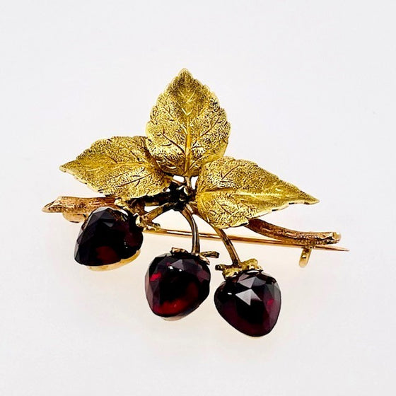 Leaf Brooch with Garnet Berries