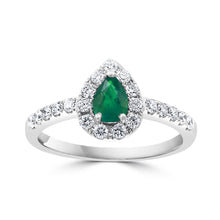  Pear Emerald and Diamond Halo Ring
