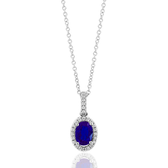 Oval Sapphire and Diamond Halo Necklace
