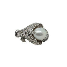  Cultured Pearl and Diamond Lily Motif Ring