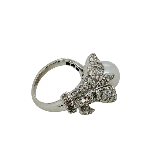 Cultured Pearl and Diamond Lily Motif Ring