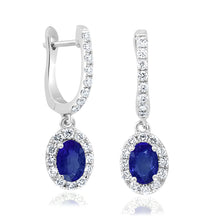  Oval Sapphire and Diamond Halo Drop Earrings