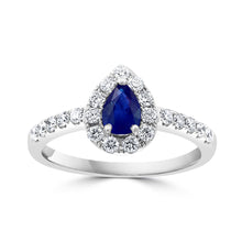  Pear Sapphire and Diamond Halo Ring