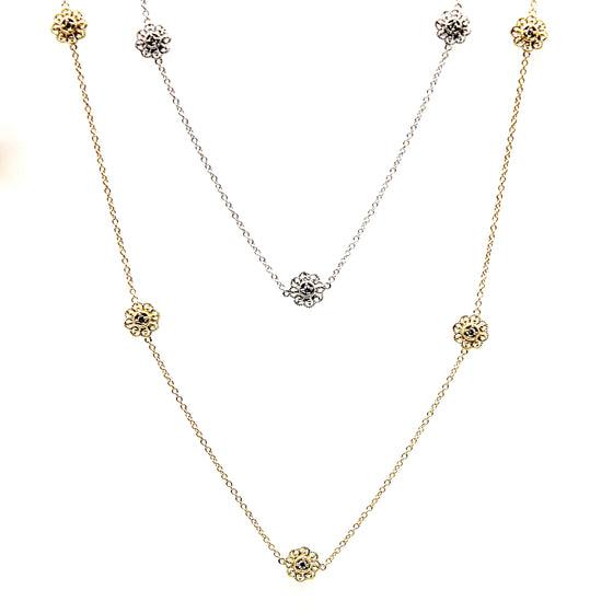 Diamond & Gold Flower Station Necklace