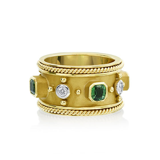 Gold Tsavorite & Diamond Band Ring