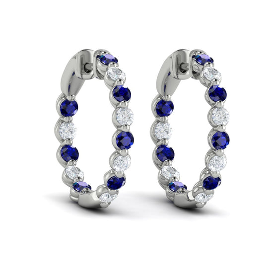 Adella Inside Out Diamond and Blue Sapphire Hoop Earrings