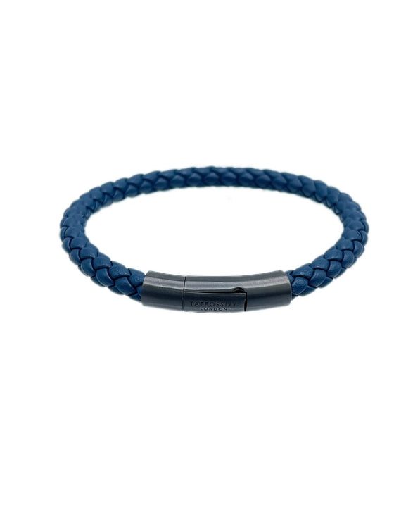 Silver and Navy Leather Bracelet